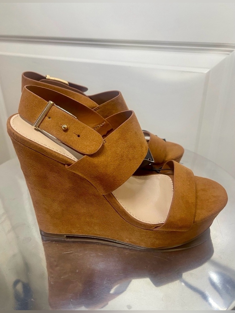 Women's Tan Suede Wedge Sandals - Stylish Platform Heels